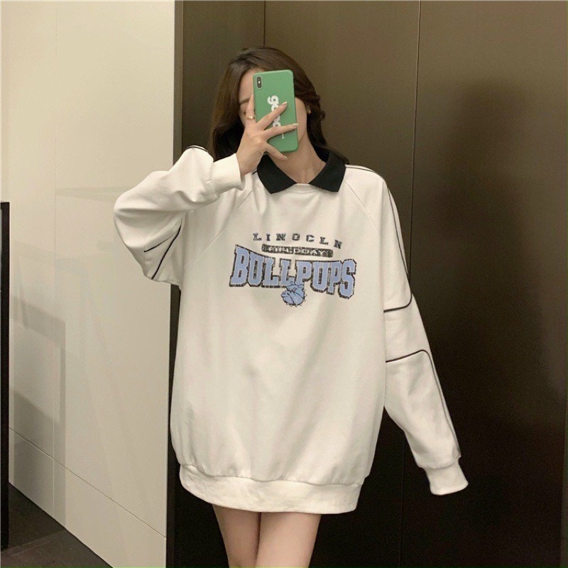Áo sweater  Áo polo nữ dài tay unisex dưới 65kg chất nỉ bông phối khóa cổ BULLPUPS