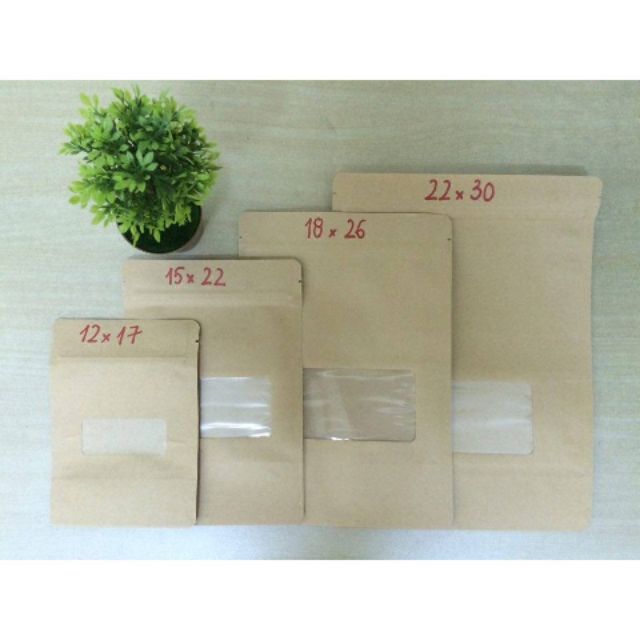 1kg túi zip giấy Kraft có cửa sổ hàng đẹp (cửa sổ ô nhỏ)