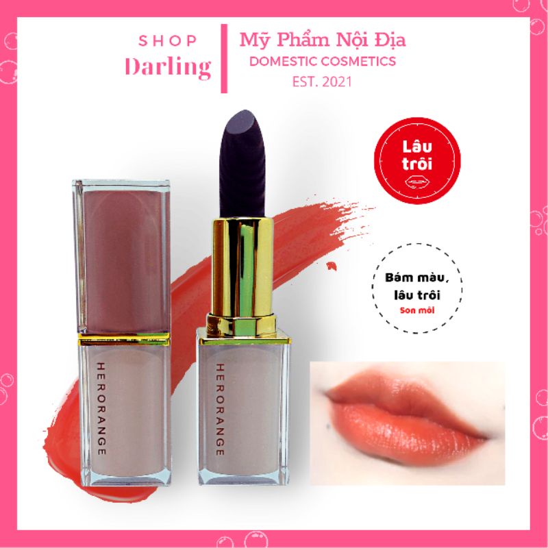 Son môi HERORANGE Matte Velvet Matte lipstick không thấm nước và mồ hôi, lâu trôi không phai dạng ống vuông pha lê 3.5g