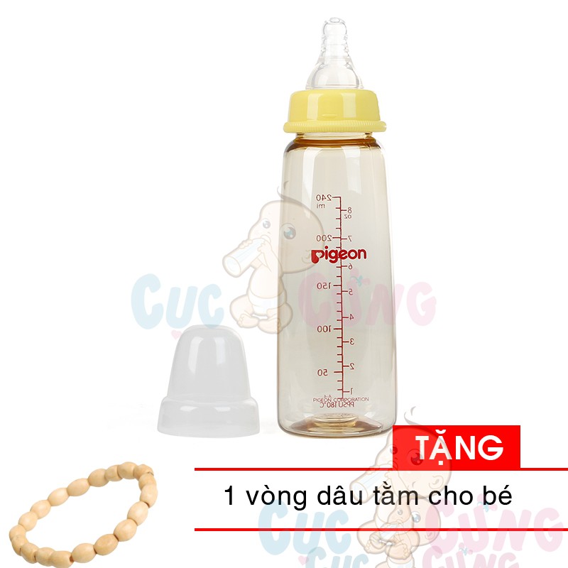 Bình sữa Pigeon PPSU (160ml/240ml) cổ nhỏ TẶNG 1 vòng dâu tằm đeo tay cho bé