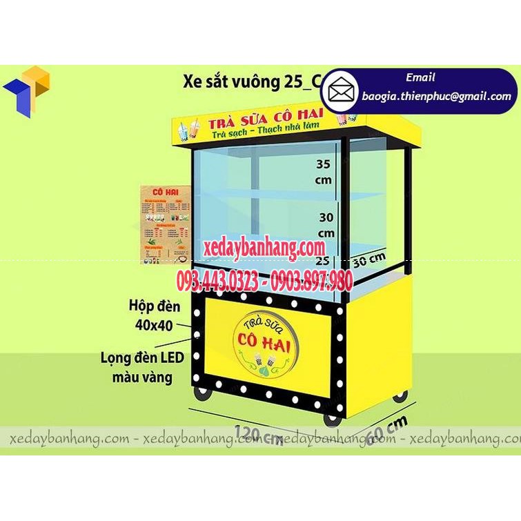 Xe đẩy bán trà sữa nhà làm bằng inox chất lượng cao - xedaybanhang.com