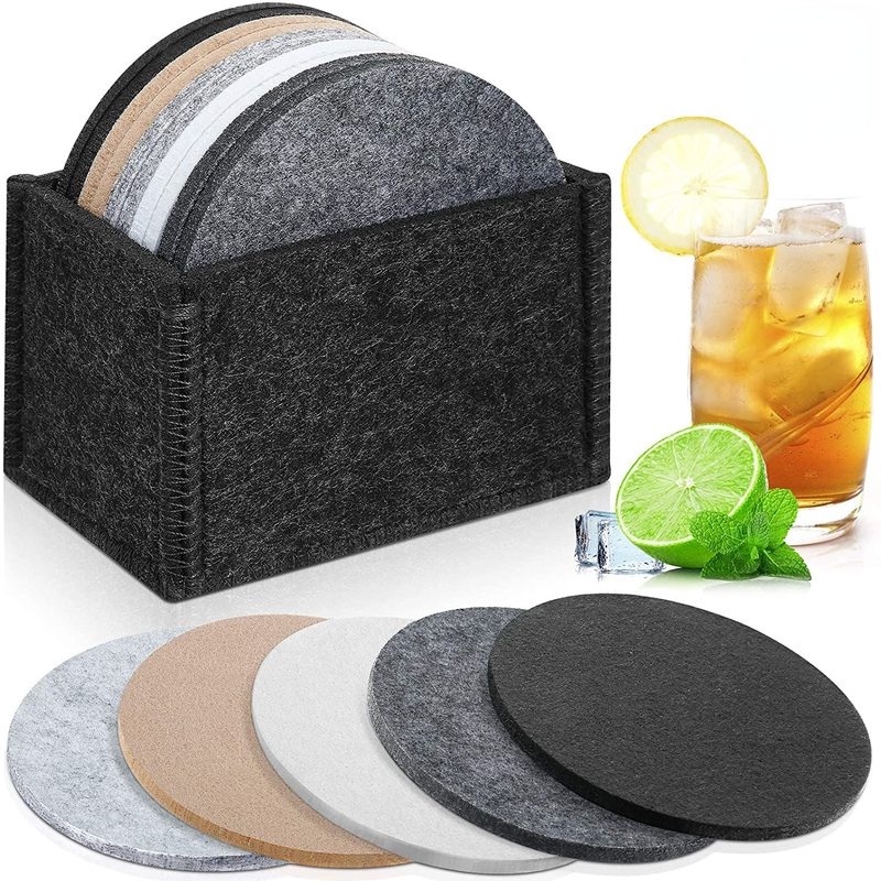 Set 8 Miếng Lót Ly Hình Tròn/Vuông Chống Bỏng Thấm Nước Chất Lượng Cao Có Thể Tái Sử Dụng