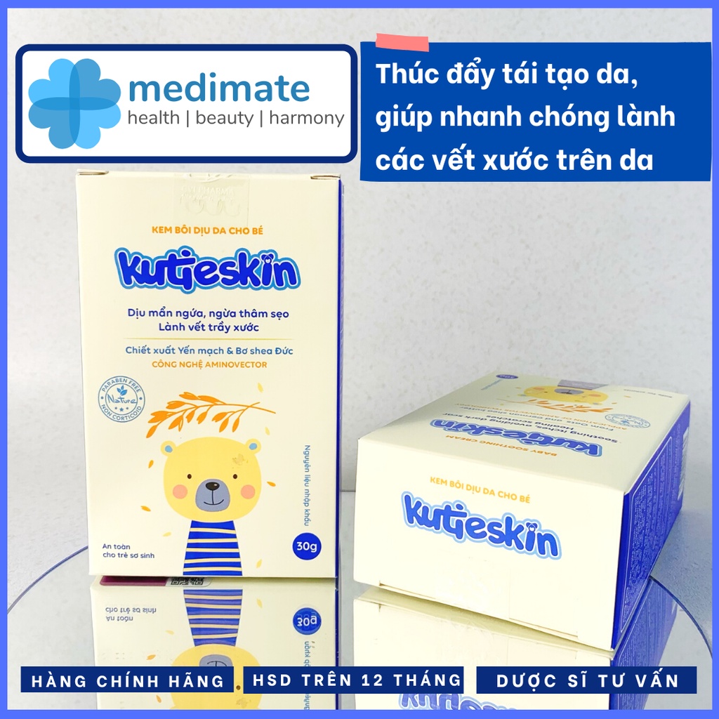 Kem bôi dịu da bé KUTIESKIN giảm ngứa nhanh, dịu mẩn đỏ, giảm hăm, rôm sảy, mờ thâm sẹo do muỗi đốt cho bé (tuýp 30g)