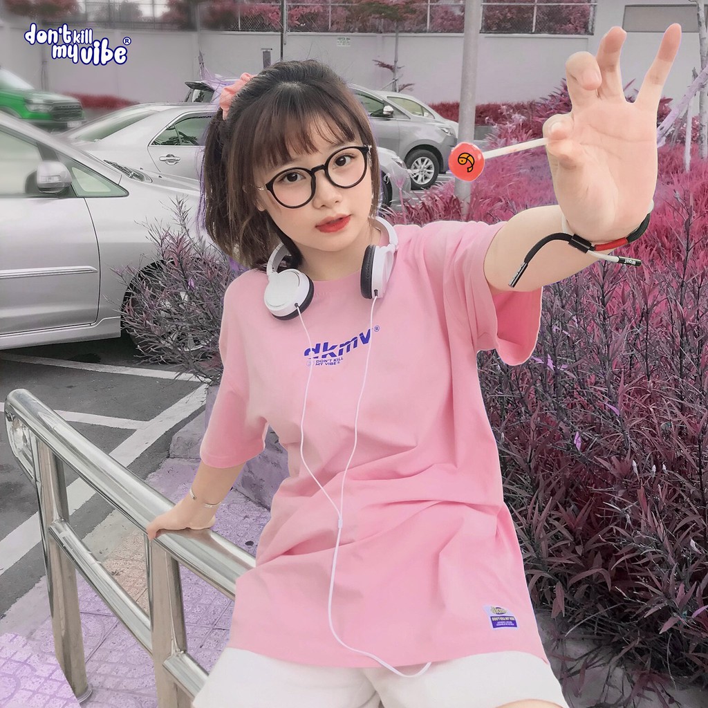 [Hình thật/có sẵn] Áo thun nữ cotton màu hồng đơn giản oversize | DKMV Pink Logo Tee | BigBuy360 - bigbuy360.vn