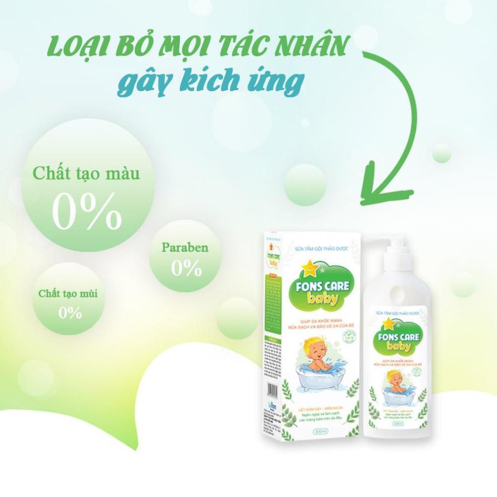 Sữa tắm cho bé - Fons Care Baby, Thành phần 100% thảo dược thiên nhiên, Sạch hết rôm, sảy, mẩn ngứa, hăm tã (300ml)