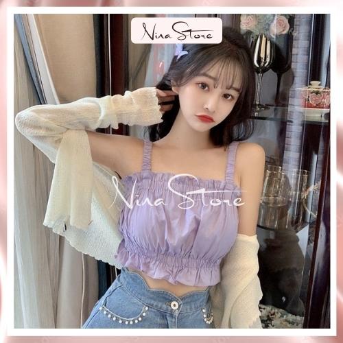 Áo croptop 2 dây NinaStore ngực bo chun style Hàn Quốc chất đũi mềm mát mã 136