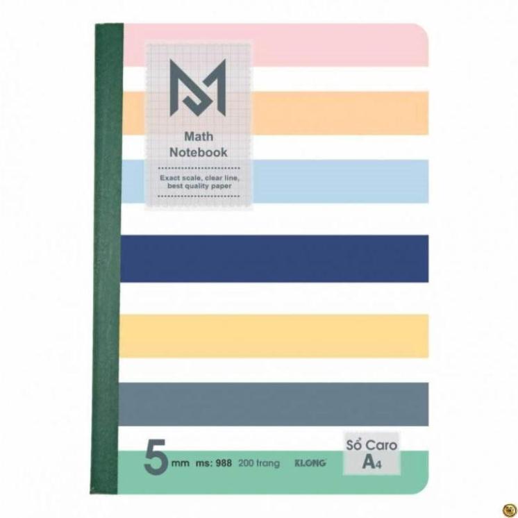 (Combo 5/3 cuốn) Sổ KLONG Caro A4 Math Notebook may 200 trang; Klong MS 988