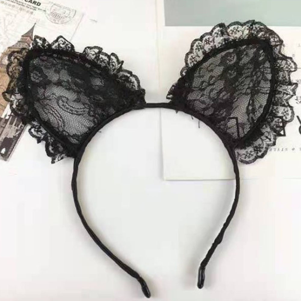 YD Băng Đô Cài Tóc Hình Tai Mèo Bằng Ren Màu Đen Đáng Yêu Cho Nữ