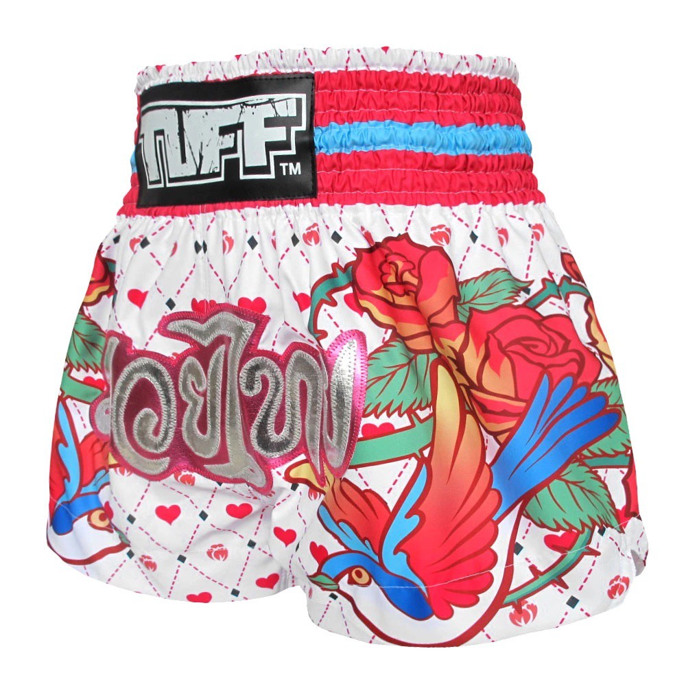 Quần Muay Thai Tuff White With Classic Rose