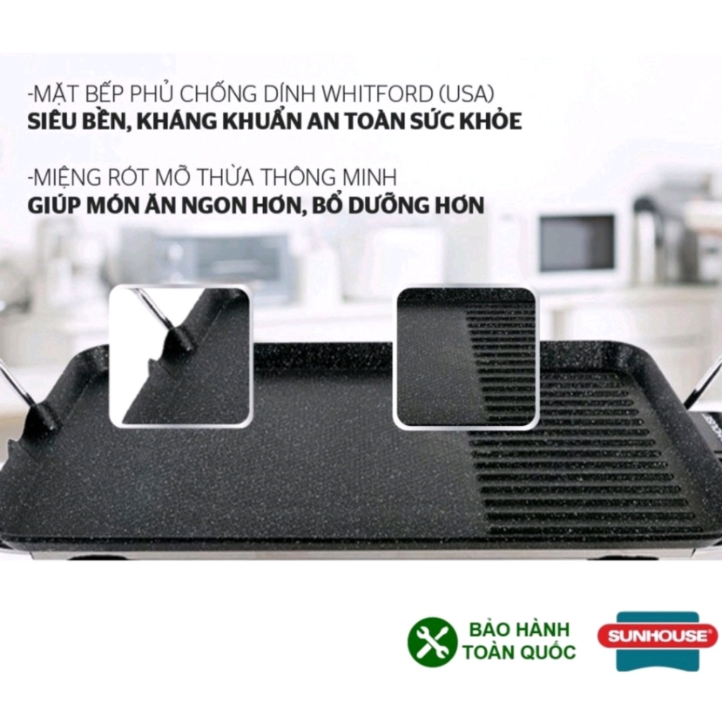 HÀNG CHÍNH HÃNG - Bếp nướng điện Sunhouse SHD4607, bếp nướng chống dính, không khói, tiết kiệm điện