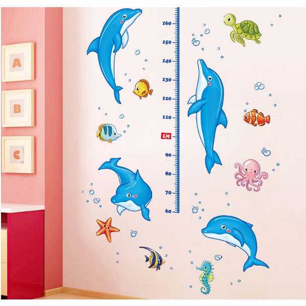 Decal dán tường đo chiều cao cá heo