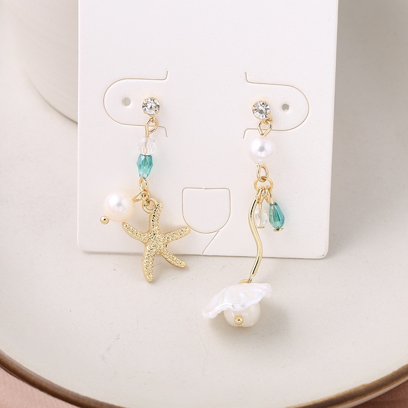 Khuyên tai Pinkdudu PD768 dáng dài kiểu sao biển/ ngọc trai giả bằng hợp kim thời trang cho nữ