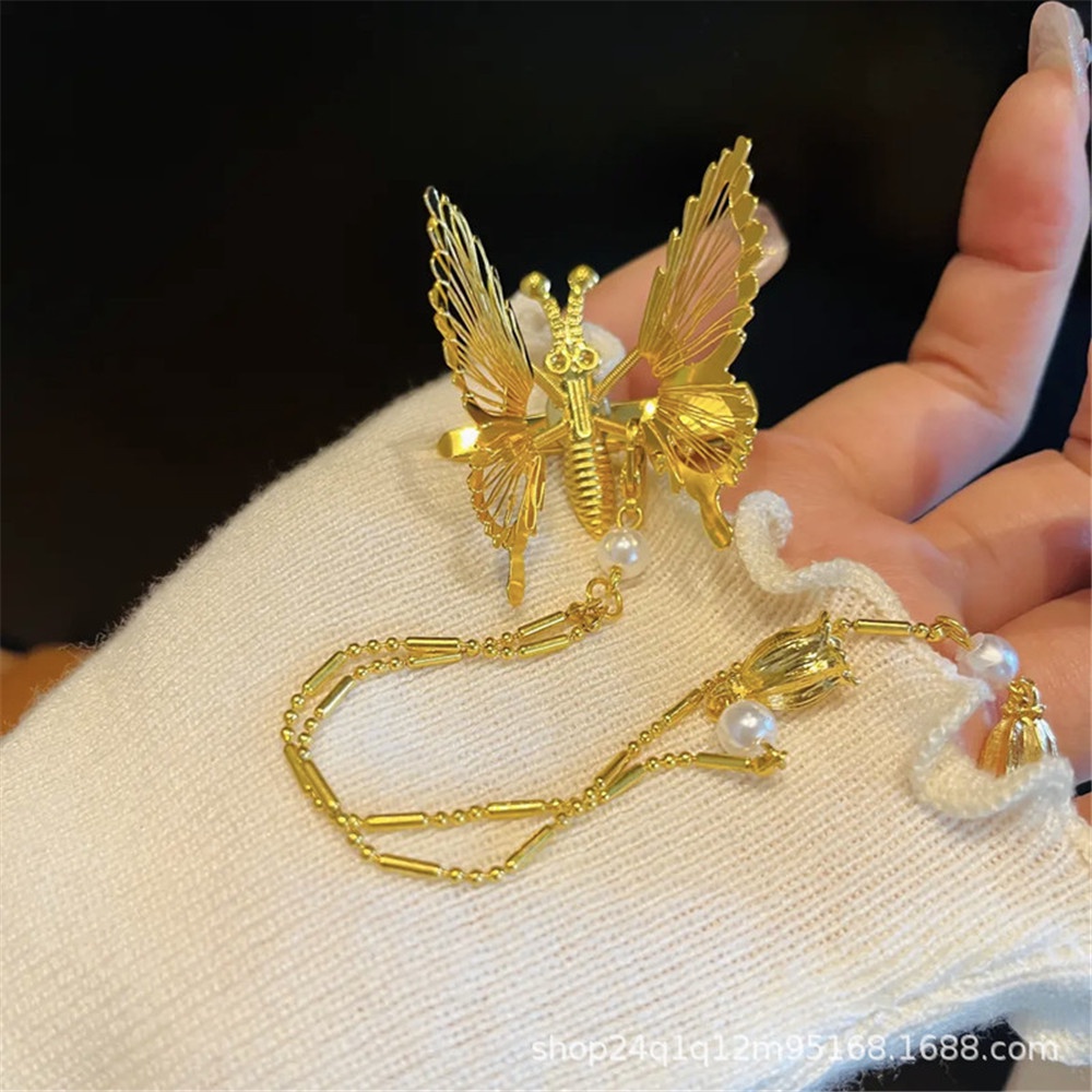 Kẹp Tóc Hình Chuồn Chuồn Phối Tua Rua Phong Cách Cổ Điển Thời Trang Cho Nữ