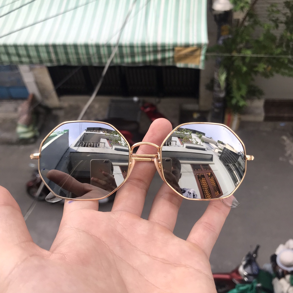 Kính Mát Rayban Tròng Lục Giác Thủy Tinh Tráng Bạc Chống UV - Chống Chói Unisex Thời Trang