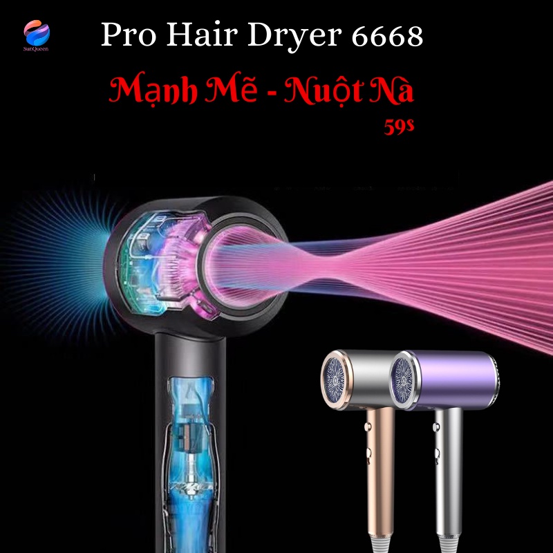 Máy sấy tóc tạo kiểu với 3 chức năng sấy ion âm chăm sóc tóc hư tổn, 2 chiều nóng lạnh công nghệ ion Pro hair dryer 6668