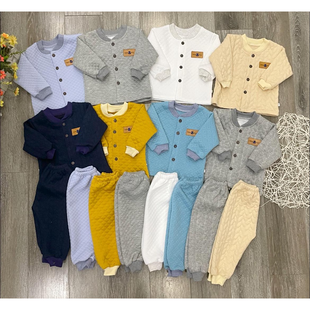 Bộ dài minky mom cúc giữa trần bông, bộ mặc thu đông cho bé sơ sinh