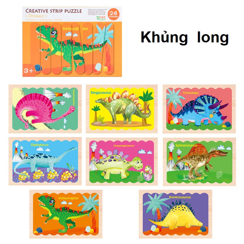 Xếp hình que kem gỗ thông minh set 8 tranh ghép in hình 2 mặt đồ chơi Simba xếp hình cho bé