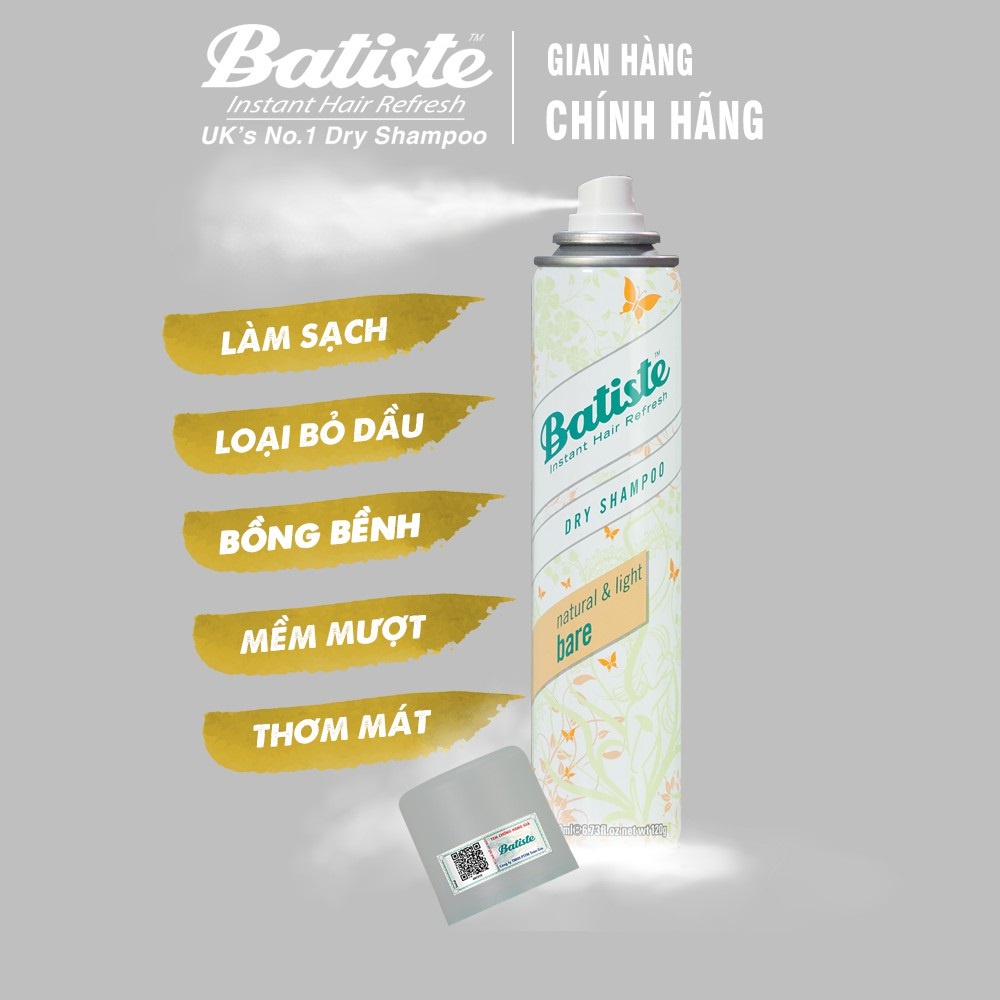 Dầu gội khô Batiste Dry Shampoo 200ml-
