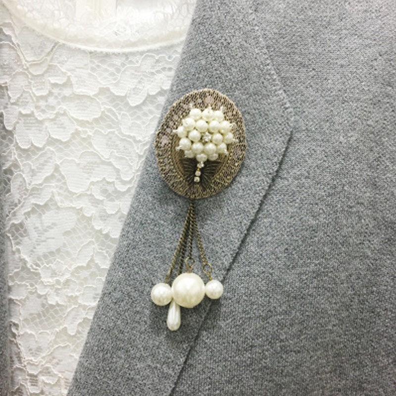 Ghim cài áo số 5 đính đá và ngọc trai thời trang cho nữ