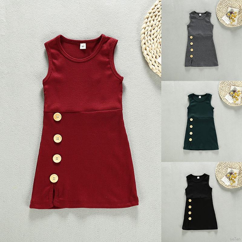 Đầm Sát Nách Cổ Tròn Màu Trơn Thời Trang Mùa Hè Cho Bé Gái 0-4 Tuổi