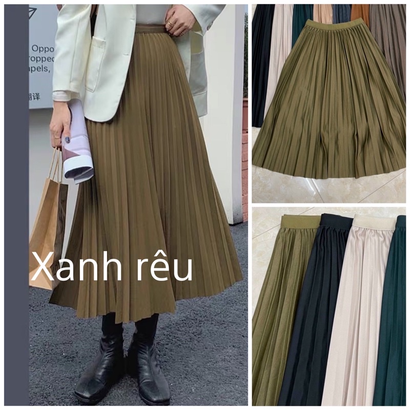 Chân váy xếp ly vải dày dặn dáng dài hàng chuẩn quảng châu mã 803