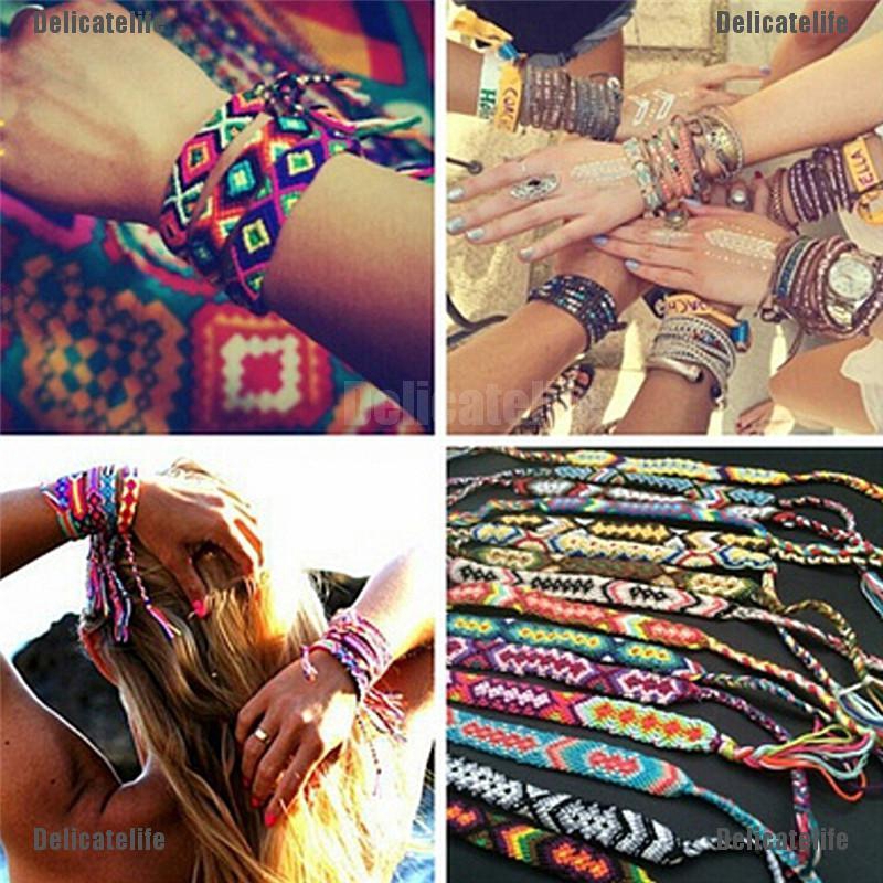 Vòng đeo tay tình bạn bện dây hoạ tiết thêu phong cách Boho