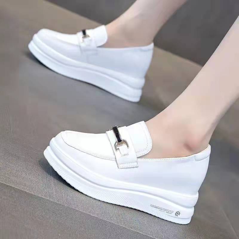 Giày Lười Đế Dày 5CM Màu Trắng Phong Cách Năm Mới Thời Trang Cho Nữ