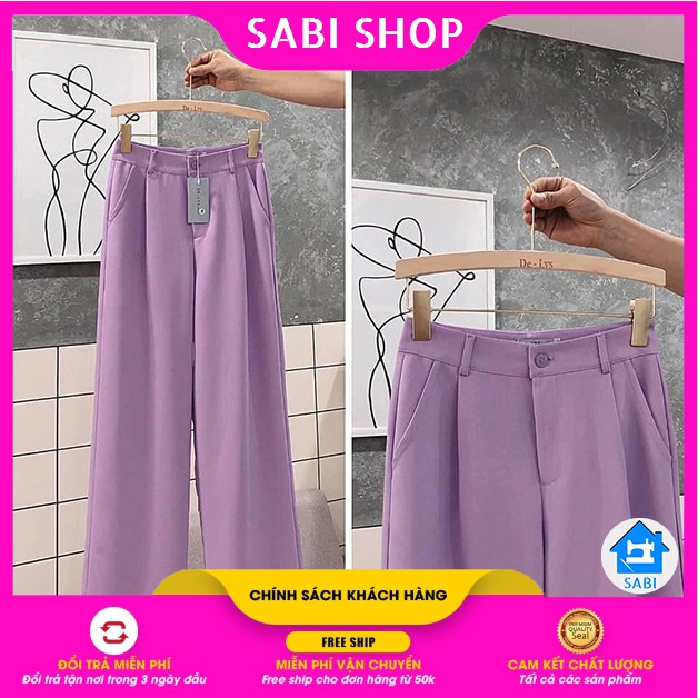 Quần Sớ Màu Tím Culottes đũi cạp cao khuy trắng dáng suông tây nữ - Quần baggy nữ SABI SHOP