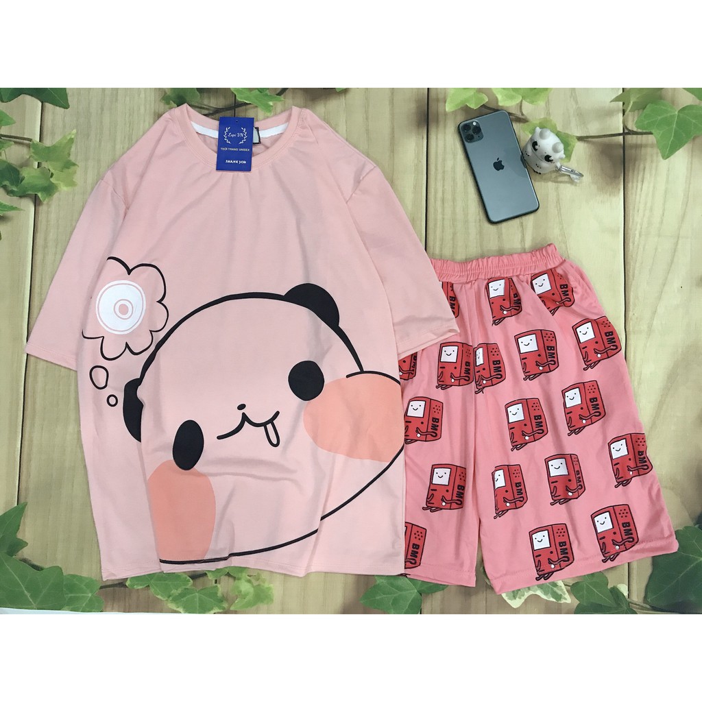 Đồ Bộ Nam Nữ Hoạt Hình Uniex Tay Lỡ Chibi Pig Hồng Lapi VN, Set Cartoon, Freesize, Thun Cotton Thoáng Mát