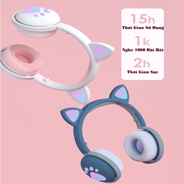Tai Nghe Chụp Tai Kết Nối Bluetooth Tai Mèo BK1 Đèn LED Đổi Màu Âm Thanh Cực Hay Arhi Shop