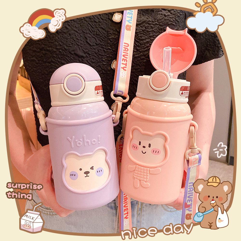 Bình Nước Giữ Nhiệt Bằng Thép Không Gỉ Kèm Ống Hút 450ml Nhiều Màu Sắc