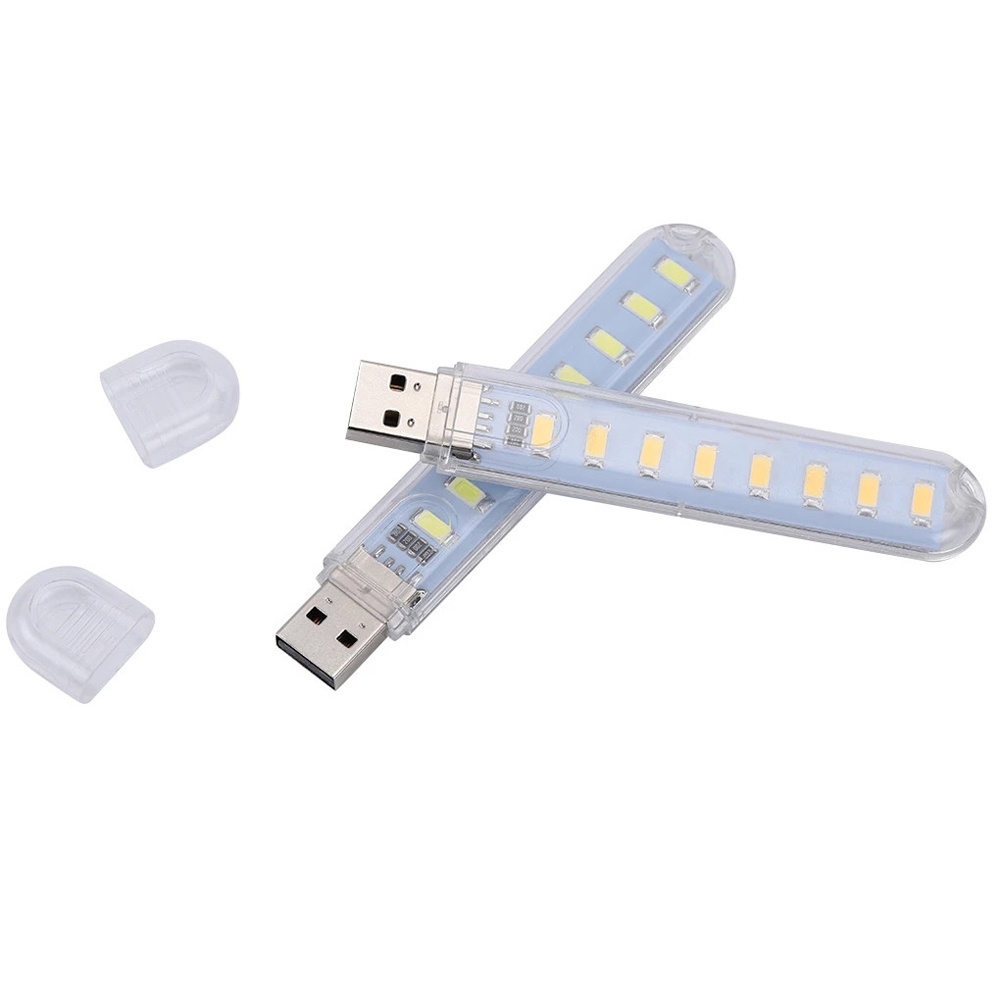 Đèn Led USB mini 8 bóng 5V ánh sáng trắng ấm gắn sách / sạc dự phòng tiện dụng