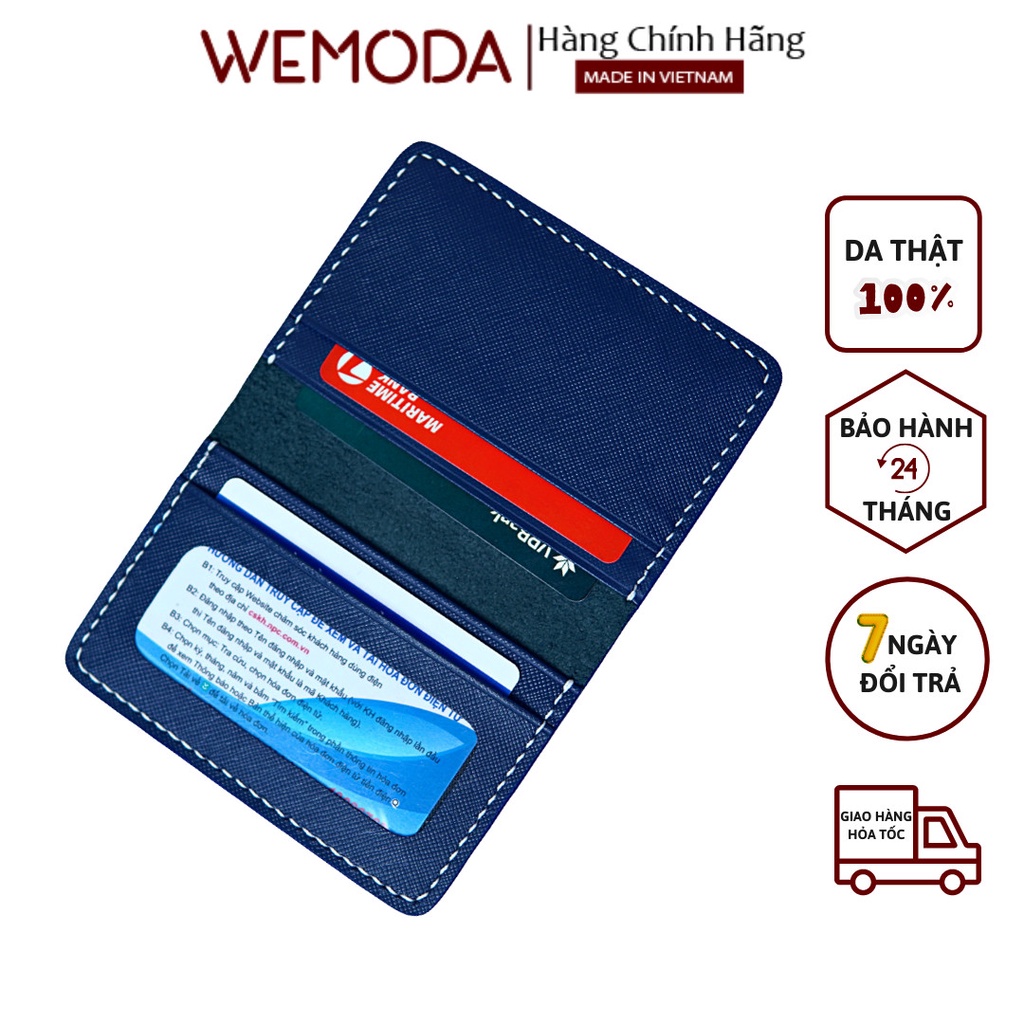 Ví Da Nam Nữ Đựng Thẻ WEMODA chất liệu da bò Saffiano cầm tay nhỏ gọn bảo hành 24 tháng T100XD