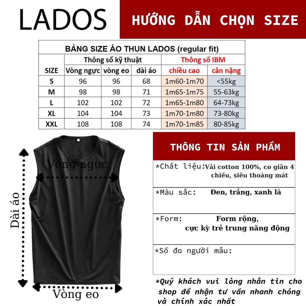 Áo thun tank top nam trơn LADOS-9085 vải cotton siêu mát mẻ,tập gym, chạy bộ, đi chơi