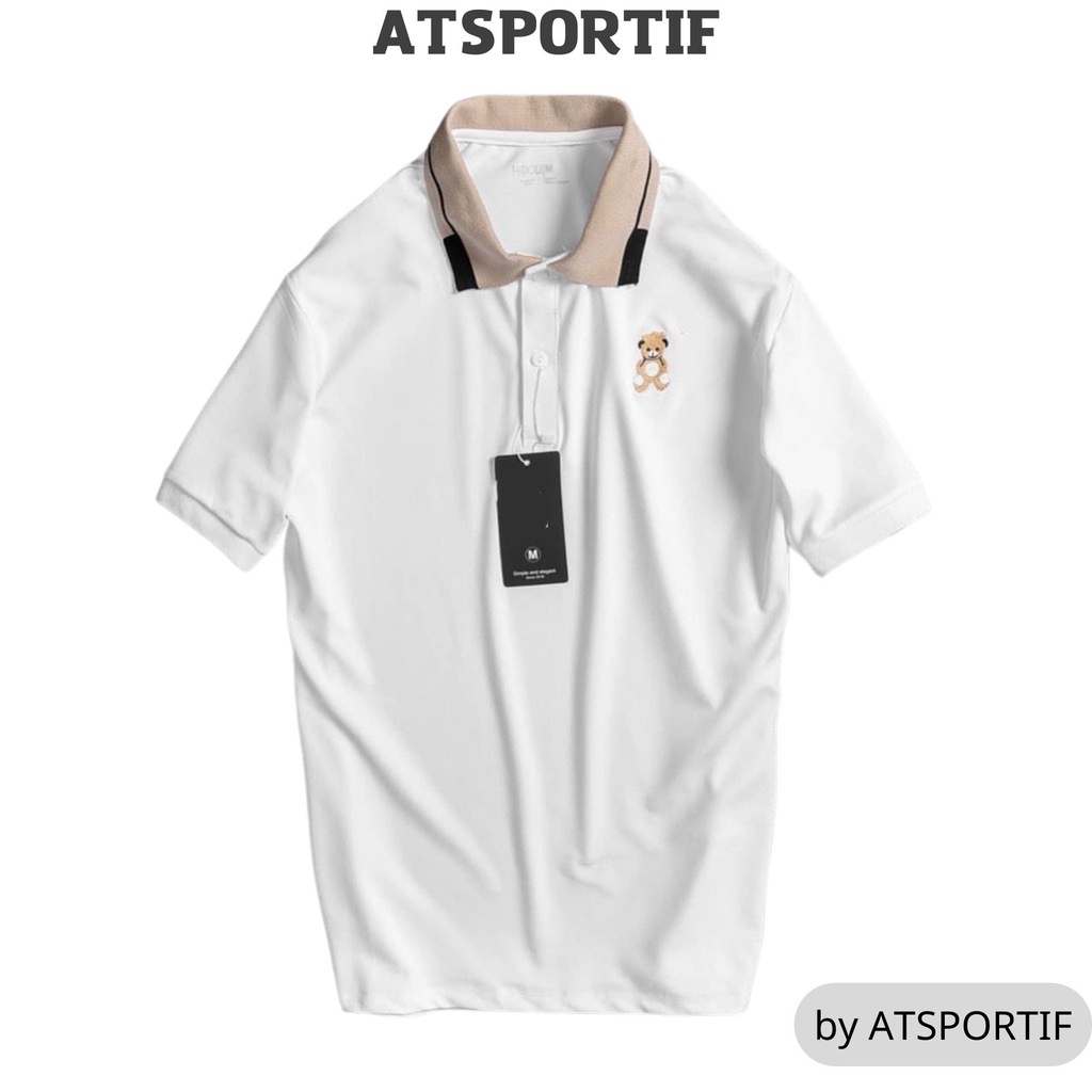Áo polo nam ATMAN thêu hình gấu vải cá sấu CVC ,chuẩn form, năng động