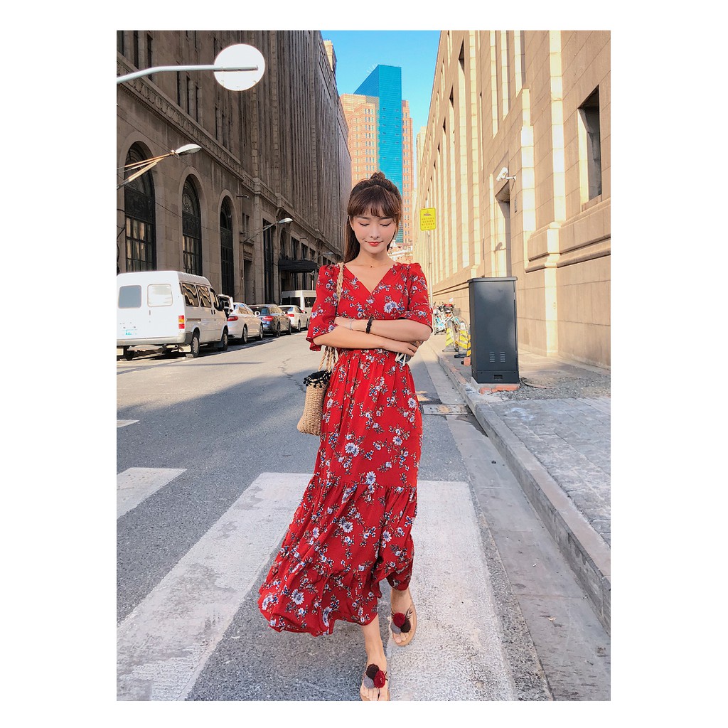 FREESHIP ĐƠN 99K_ Đầm maxi tay lở cổ V in hoa thời trang cho nữ | BigBuy360 - bigbuy360.vn