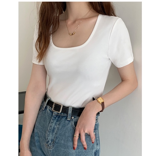 Áo Thun Mỏng Cổ Vuông Ngắn Tay Dáng Ôm Thời Trang Mùa Hè 49113