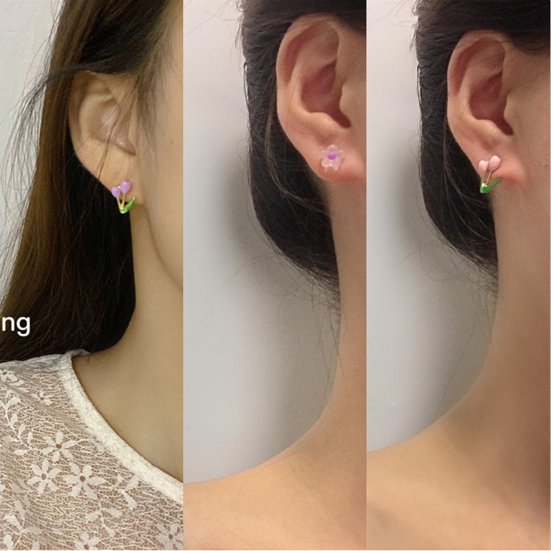 Set hoa tai MANYUE mạ bạc 925 hình hoa tulip/ bướm đơn giản thời trang