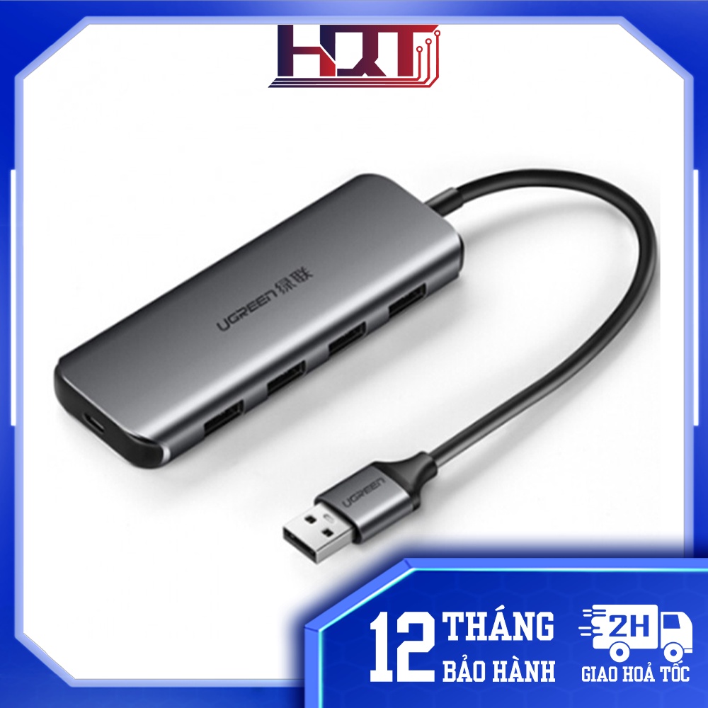 Bộ chia USB 3.0 ra 4 cổng UGREEN 50768 vỏ nhôm, dài 15cm, hỗ trợ đọc ổ cứng HDD, SSD lên tới 6TB