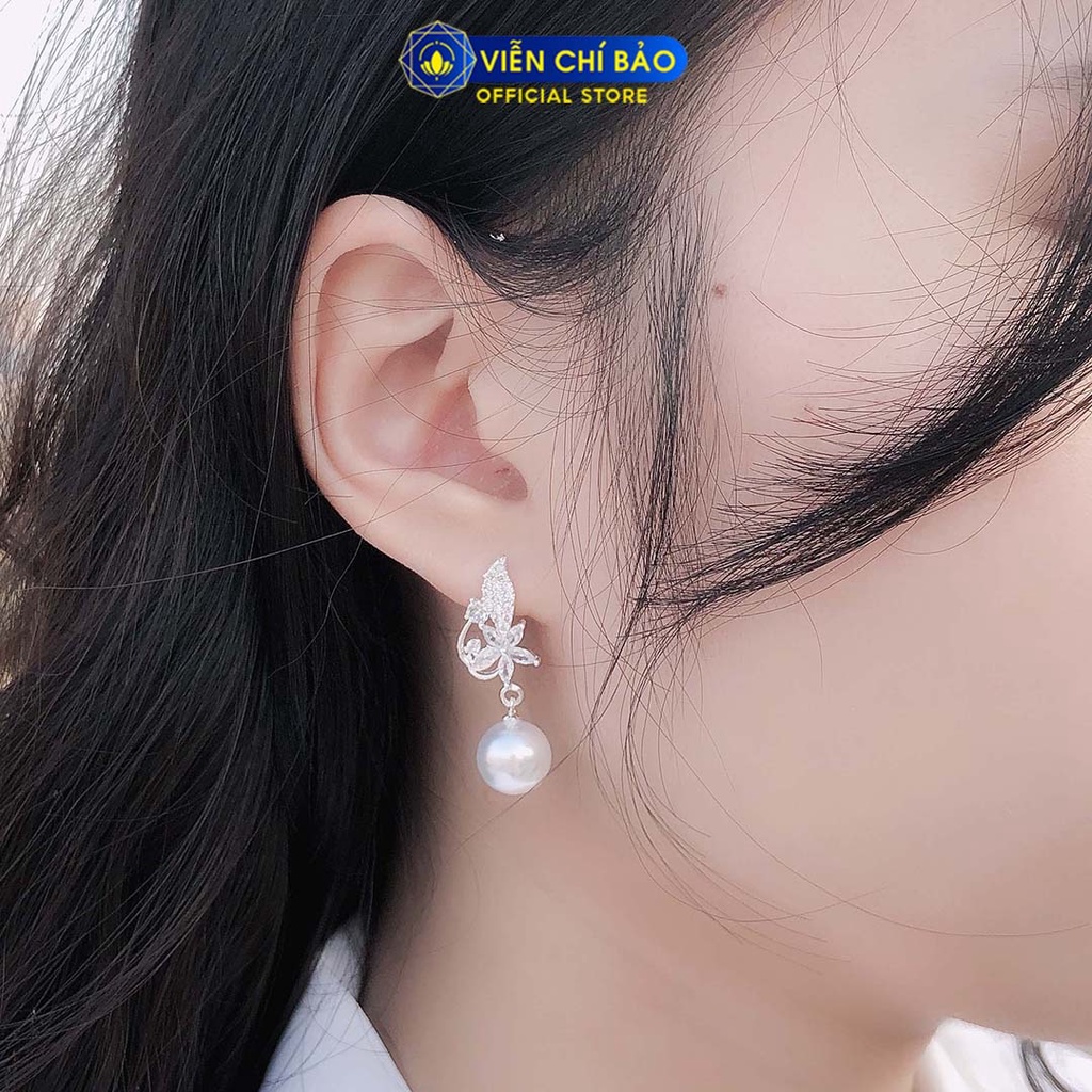 Bông tai bạc nữ hoa Erin hạt châu chất liệu bạc 925 thời trang phụ kiện trang sức nữ Viễn Chí Bảo B400306