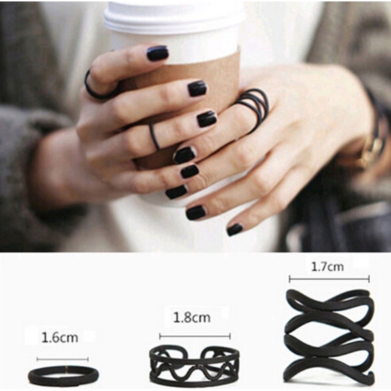 Bộ 3 nhẫn đeo đốt ngón tay màu đen xinh xắn cho nữ