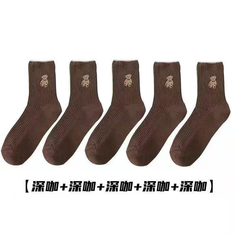 PVN36605 Set 5 tất gấu nâu cổ cao vintage len tăm T2