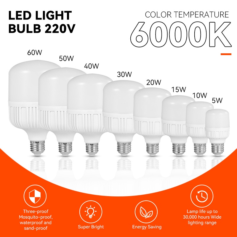 Bóng đèn LED E27 CANMEIJIA tiết kiệm năng lượng 6500K 5W 10W 15W 20W 30W 40W 50W