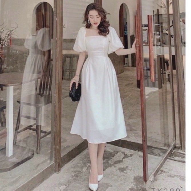 Đầm trắng dự tiệc sang chảnh_FREESHIP-HÀNG CAO CẤP LOẠI 1-đầm trắng dáng dài tay phồng siêu tôn dáng | BigBuy360 - bigbuy360.vn