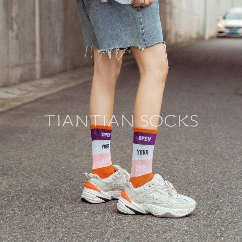 TIAN TIAN T076 Hàng cao cấp Cao cổ  Vớ Cotton ống dài phong cách Harajuku Hàn Quốc cho nữ