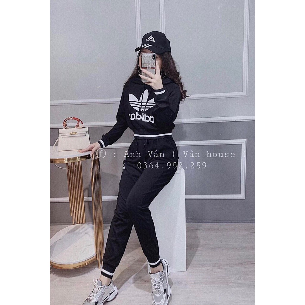 [Kèm Hình Thật] Set Thể Thao Spotty Croptop Hoodie Và Quần Jogger Vải Mịn Co Dãn Thấm Hút Mồ Hôi - SE112