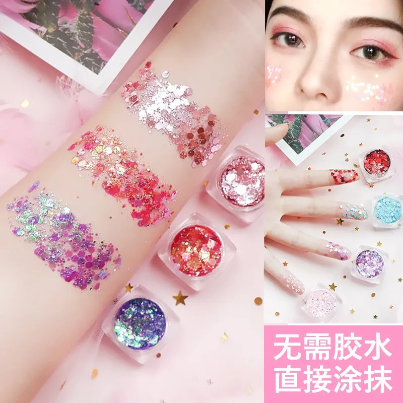 Bộ sáu lọ gel sequins hình ngôi sao trang điểm mắt lấp lánh xinh xắn