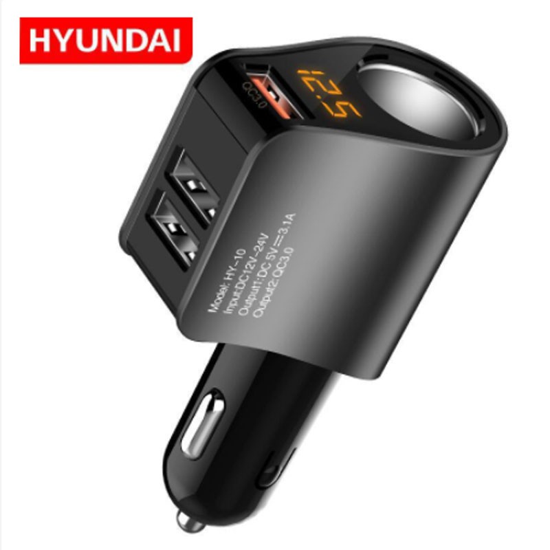Tẩu Sạc ô tô 3 cổng QC 3.0 - Tẩu chia sạc chính hãng Hyundai HY-10 dùng được cho mọi loại xe