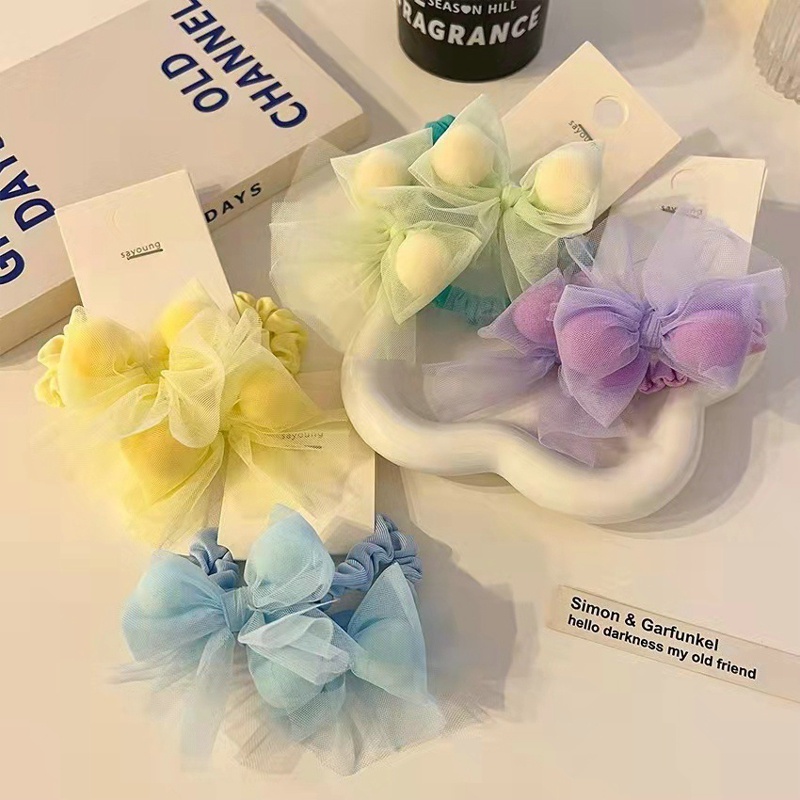 Set 2 Dây Cột Tóc Co Giãn Đính Nơ Dễ Thương Cho Bé