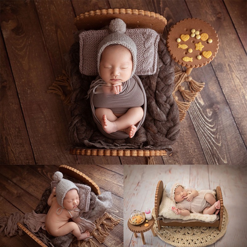 WIT Newborn Detachable Posing Mini Bed Baby Photo Shooting Handmade Wooden Cookie Crib Infant Photograph Props Accessories